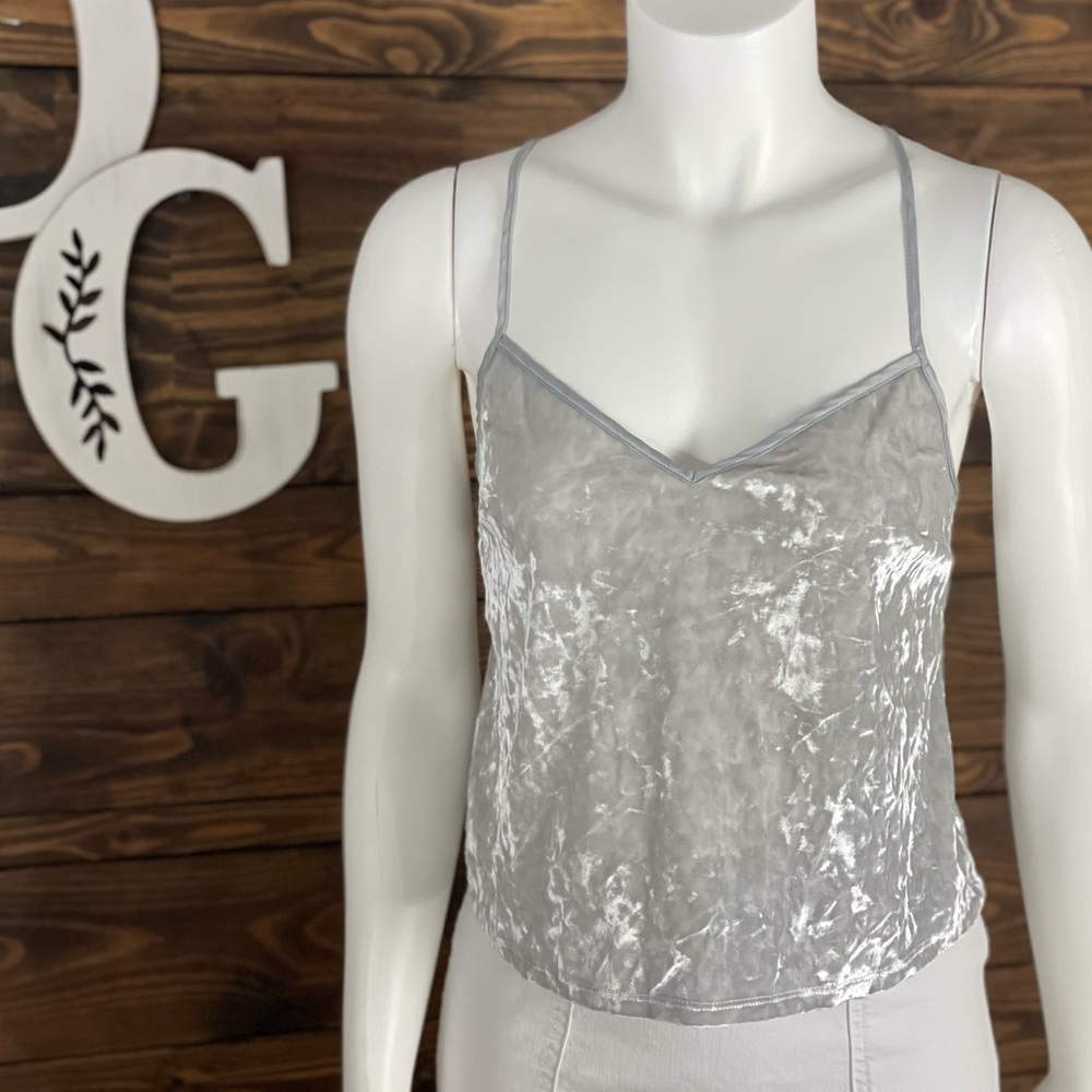 Victoria’s Secret | Silver Crushed Velvet Cami Tank Too V-Neck Criss‎ Cross